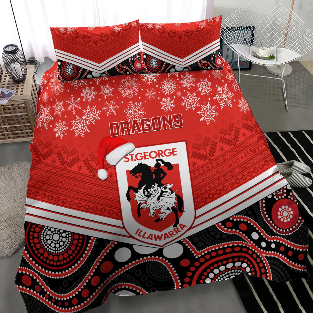 custom-dragons-rugby-christmas-bedding-set-merry-xmas-2023-mix-aboriginal-art