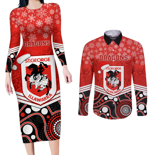 custom-dragons-rugby-christmas-couples-matching-long-sleeve-bodycon-dress-and-long-sleeve-button-shirt-merry-xmas-2023-mix-aboriginal-art