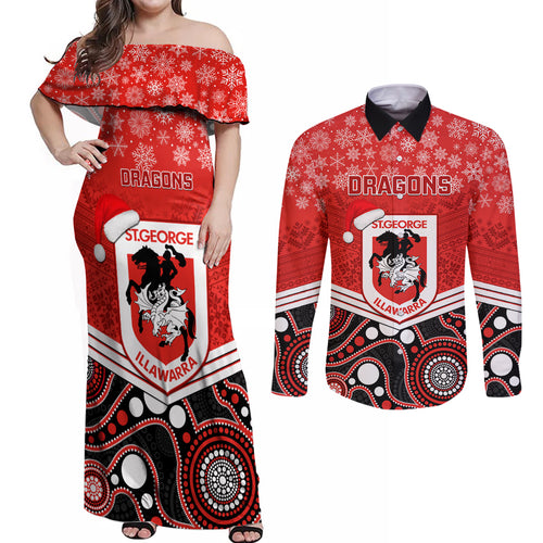 custom-dragons-rugby-christmas-couples-matching-off-shoulder-maxi-dress-and-long-sleeve-button-shirt-merry-xmas-2023-mix-aboriginal-art