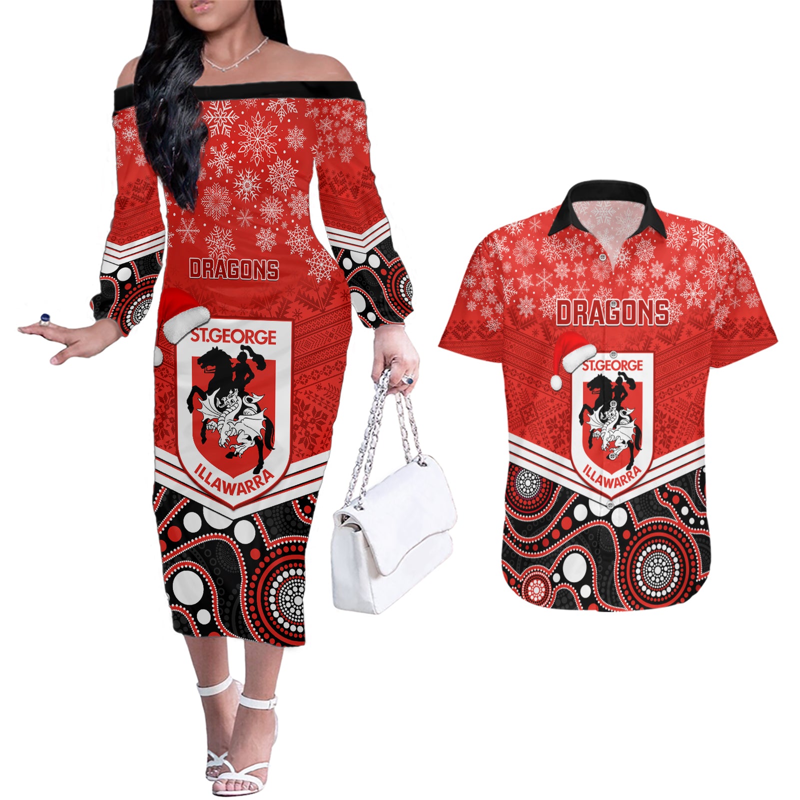 custom-dragons-rugby-christmas-couples-matching-off-the-shoulder-long-sleeve-dress-and-hawaiian-shirt-merry-xmas-2023-mix-aboriginal-art