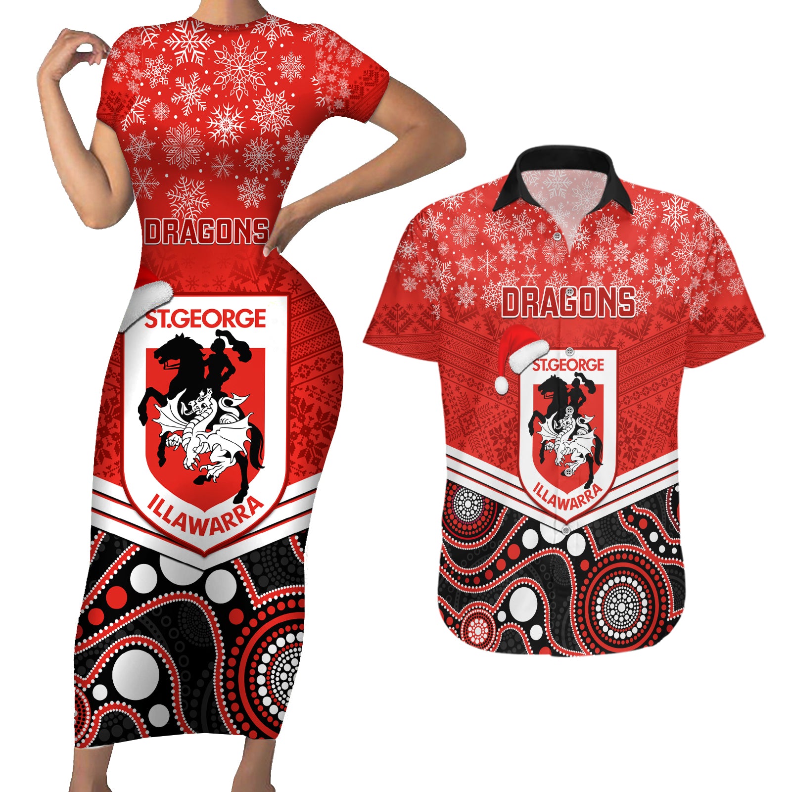 custom-dragons-rugby-christmas-couples-matching-short-sleeve-bodycon-dress-and-hawaiian-shirt-merry-xmas-2023-mix-aboriginal-art