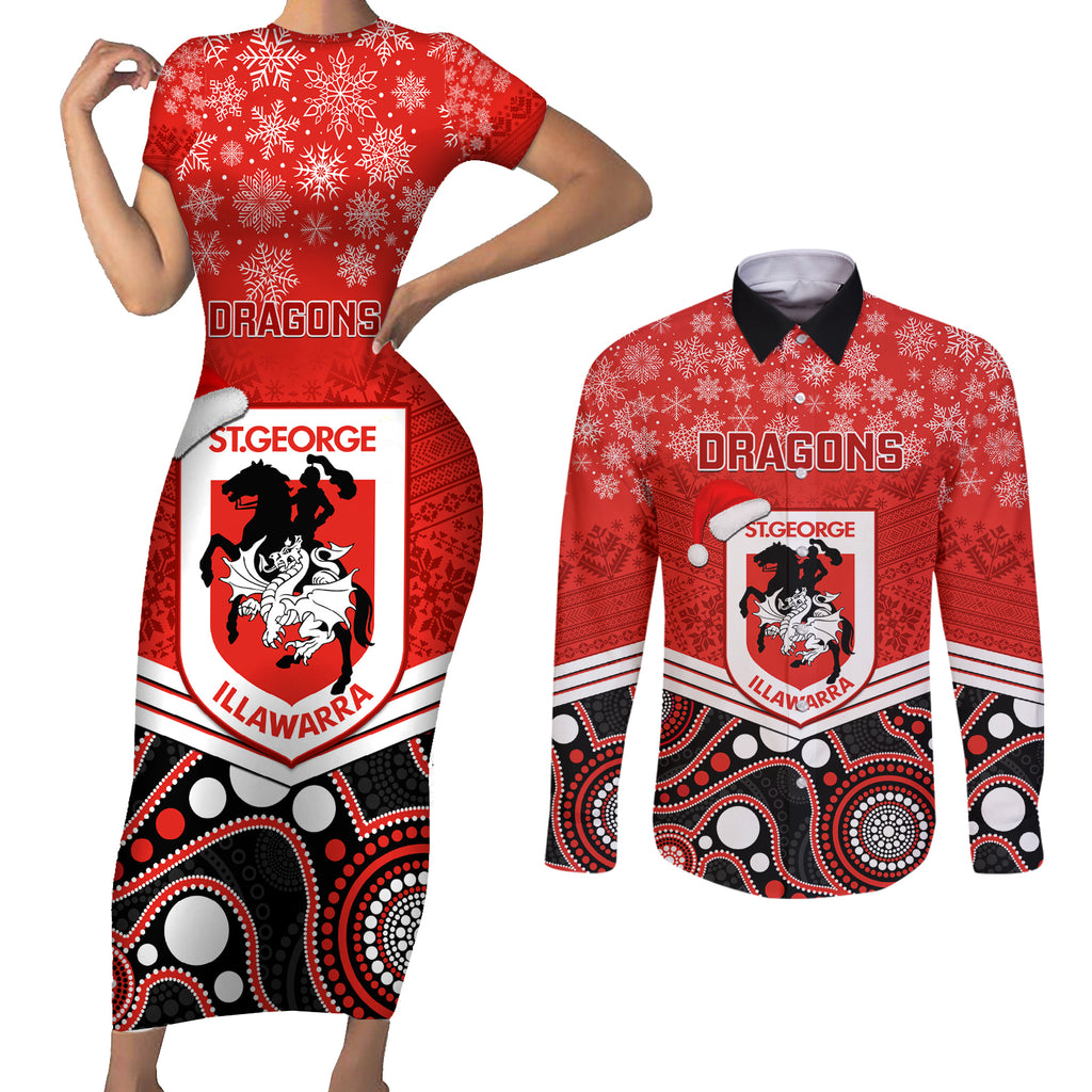 custom-dragons-rugby-christmas-couples-matching-short-sleeve-bodycon-dress-and-long-sleeve-button-shirt-merry-xmas-2023-mix-aboriginal-art