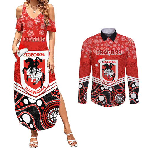 custom-dragons-rugby-christmas-couples-matching-summer-maxi-dress-and-long-sleeve-button-shirt-merry-xmas-2023-mix-aboriginal-art