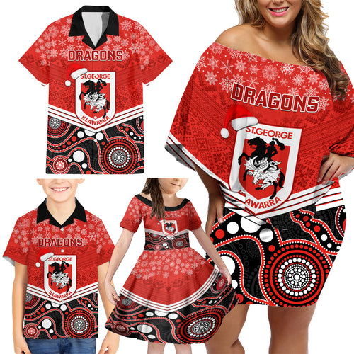 custom-dragons-rugby-christmas-family-matching-off-shoulder-short-dress-and-hawaiian-shirt-merry-xmas-2023-mix-aboriginal-art