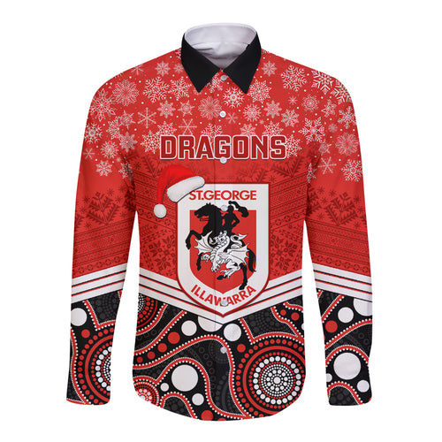 custom-dragons-rugby-christmas-long-sleeve-button-shirt-merry-xmas-2023-mix-aboriginal-art