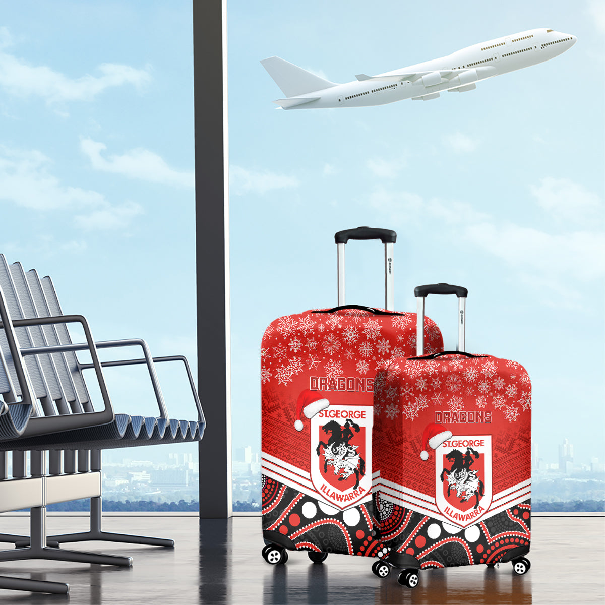 custom-dragons-rugby-christmas-luggage-cover-merry-xmas-2023-mix-aboriginal-art