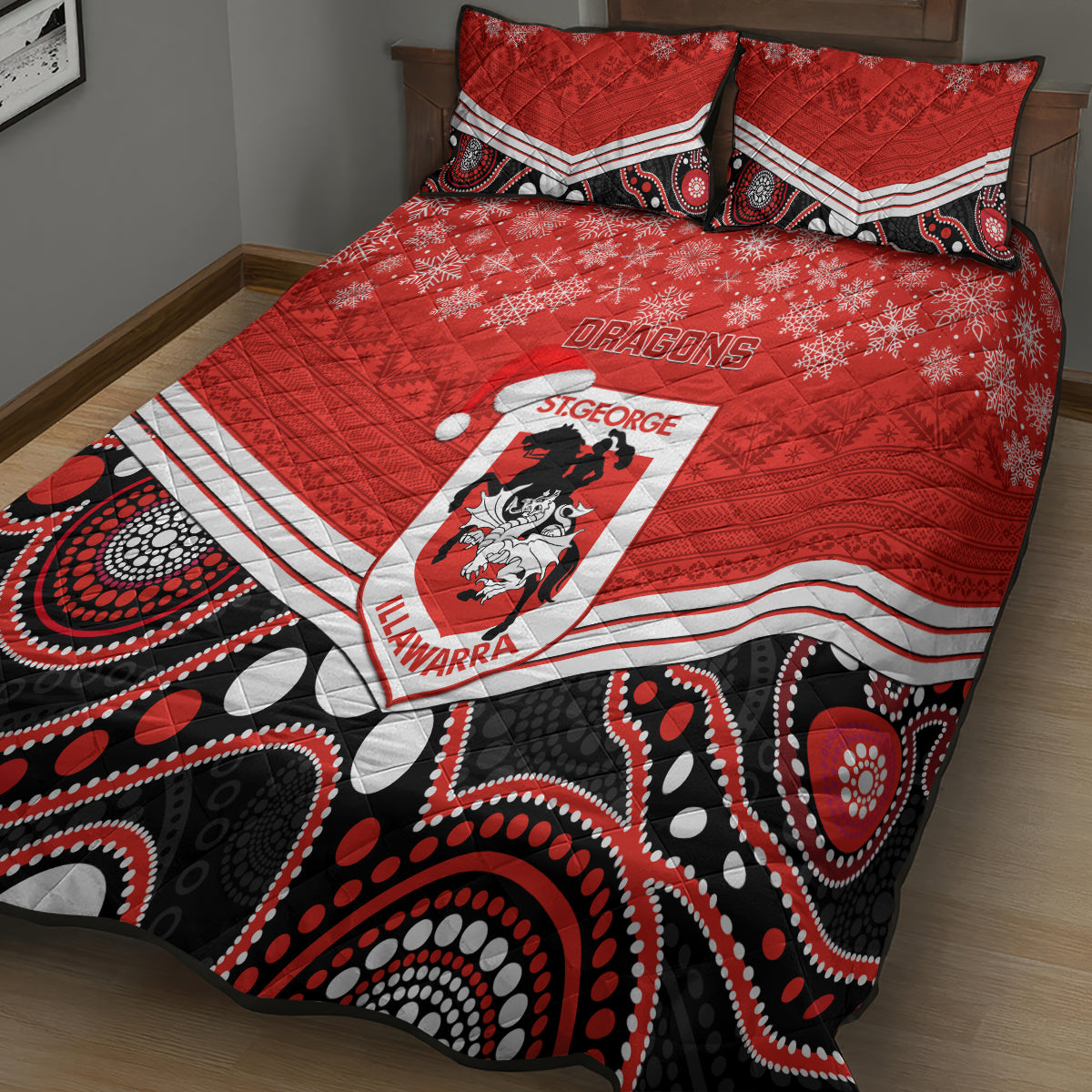 custom-dragons-rugby-christmas-quilt-bed-set-merry-xmas-2023-mix-aboriginal-art