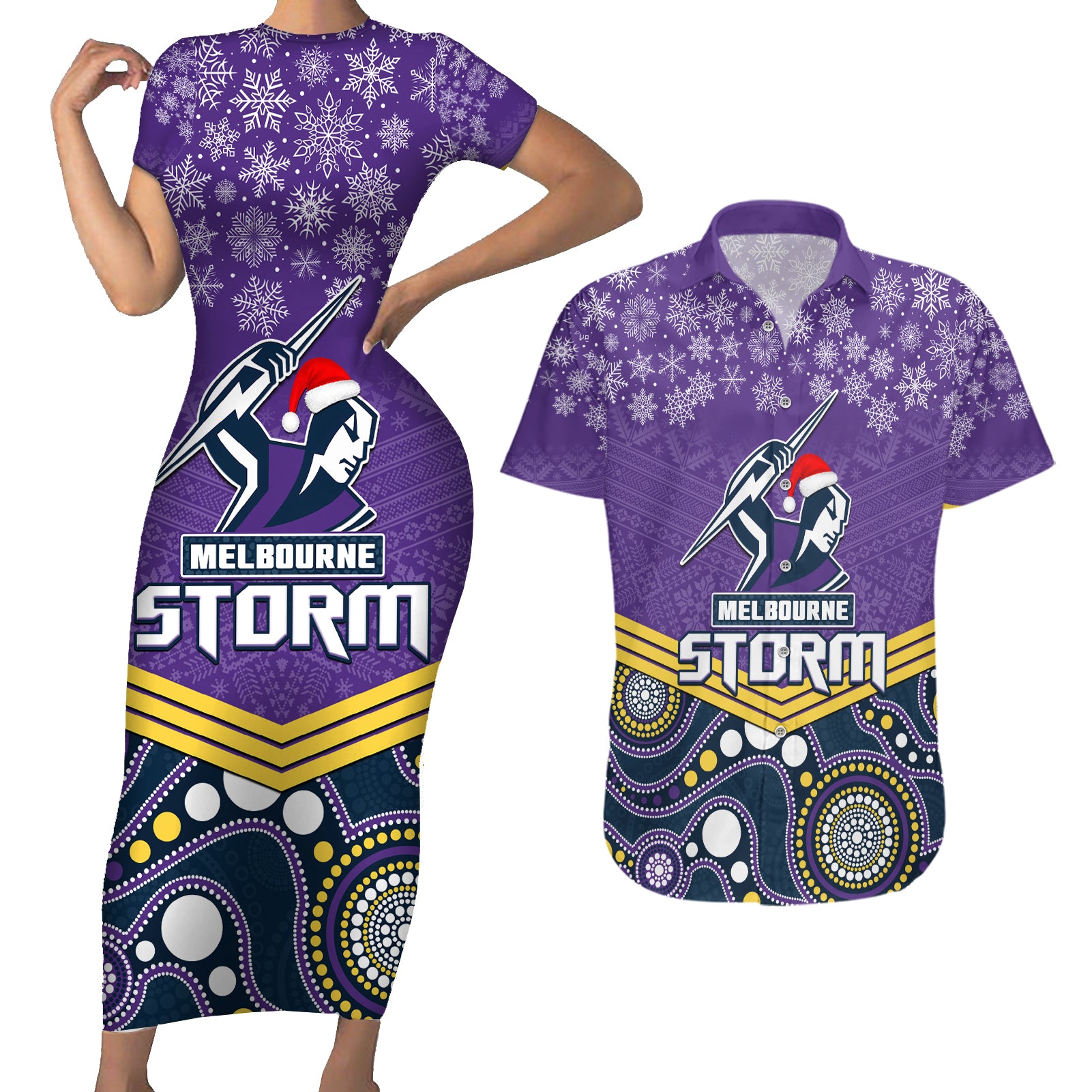 custom-storm-rugby-christmas-couples-matching-short-sleeve-bodycon-dress-and-hawaiian-shirt-merry-xmas-2023-mix-aboriginal-art