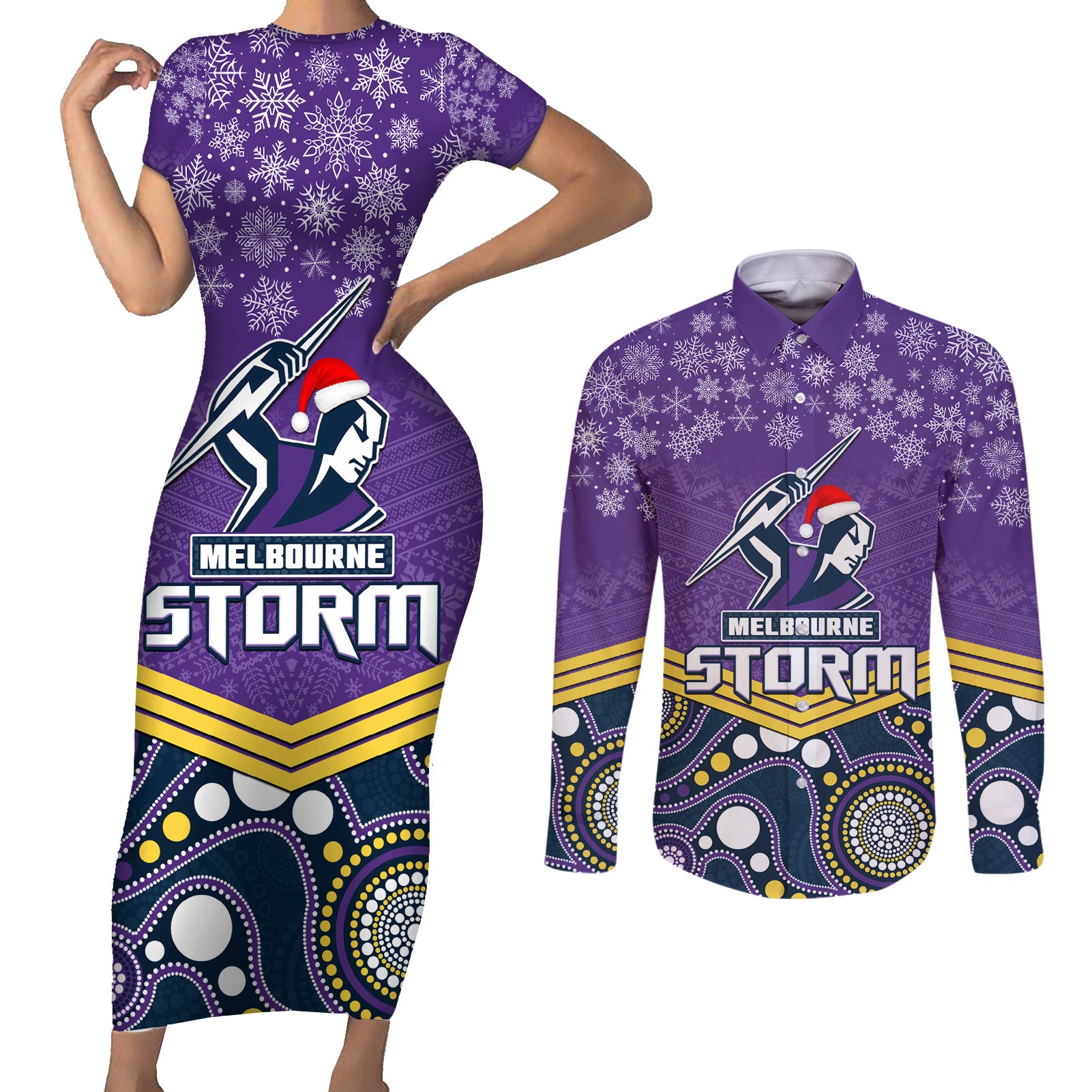 custom-storm-rugby-christmas-couples-matching-short-sleeve-bodycon-dress-and-long-sleeve-button-shirt-merry-xmas-2023-mix-aboriginal-art