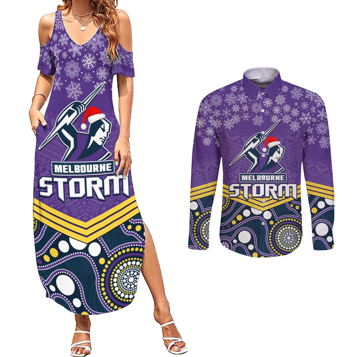 custom-storm-rugby-christmas-couples-matching-summer-maxi-dress-and-long-sleeve-button-shirt-merry-xmas-2023-mix-aboriginal-art