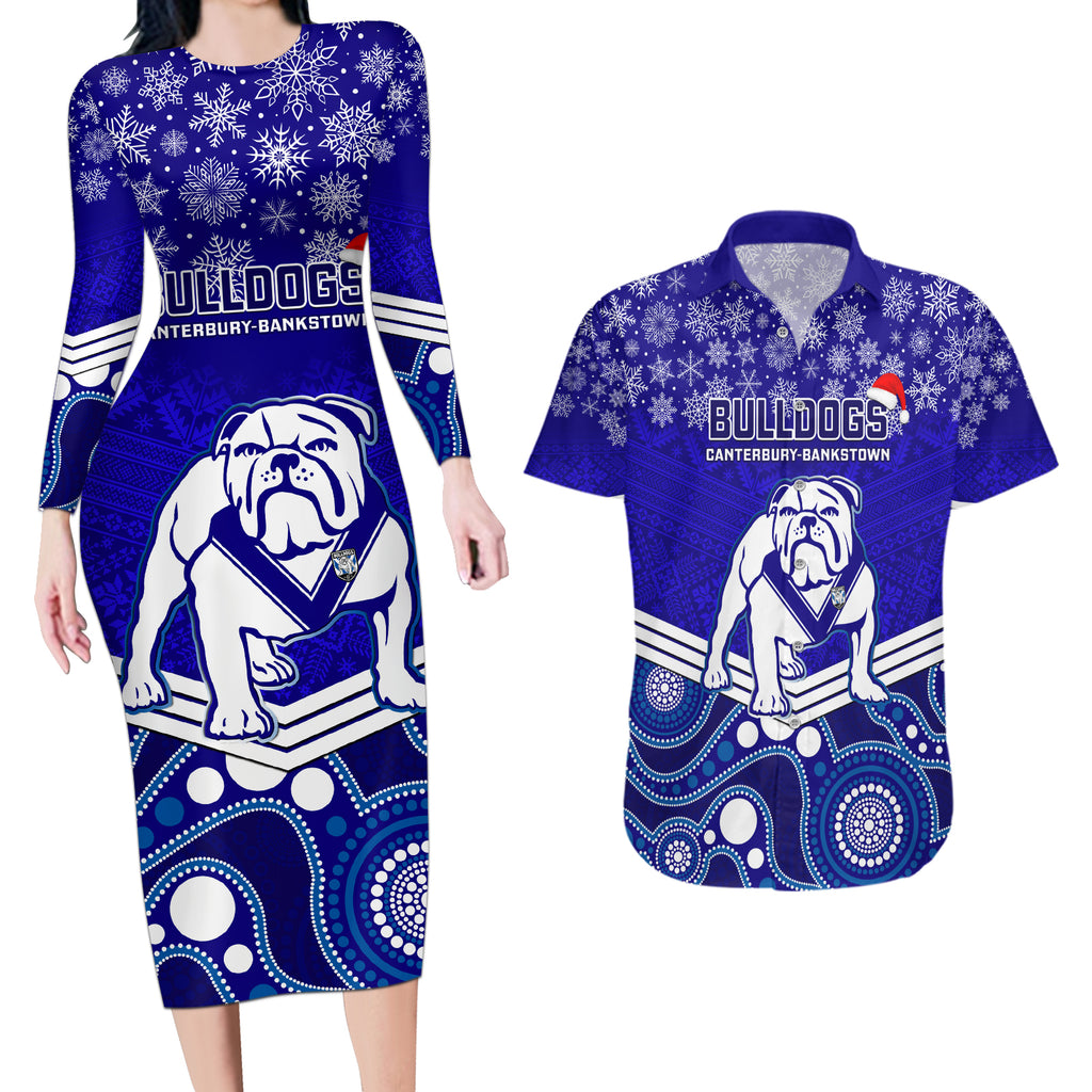 custom-bulldogs-rugby-christmas-couples-matching-long-sleeve-bodycon-dress-and-hawaiian-shirt-merry-xmas-2023-mix-aboriginal-art