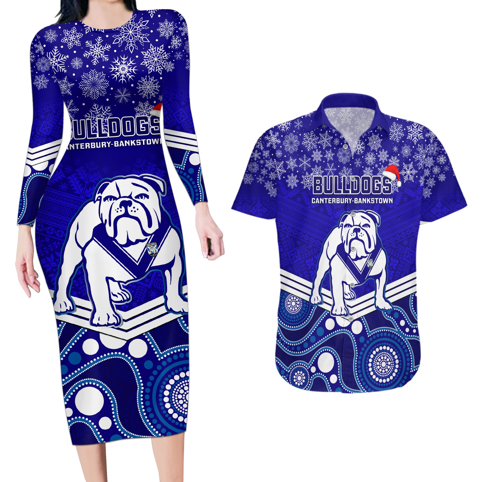 custom-bulldogs-rugby-christmas-couples-matching-long-sleeve-bodycon-dress-and-hawaiian-shirt-merry-xmas-2023-mix-aboriginal-art