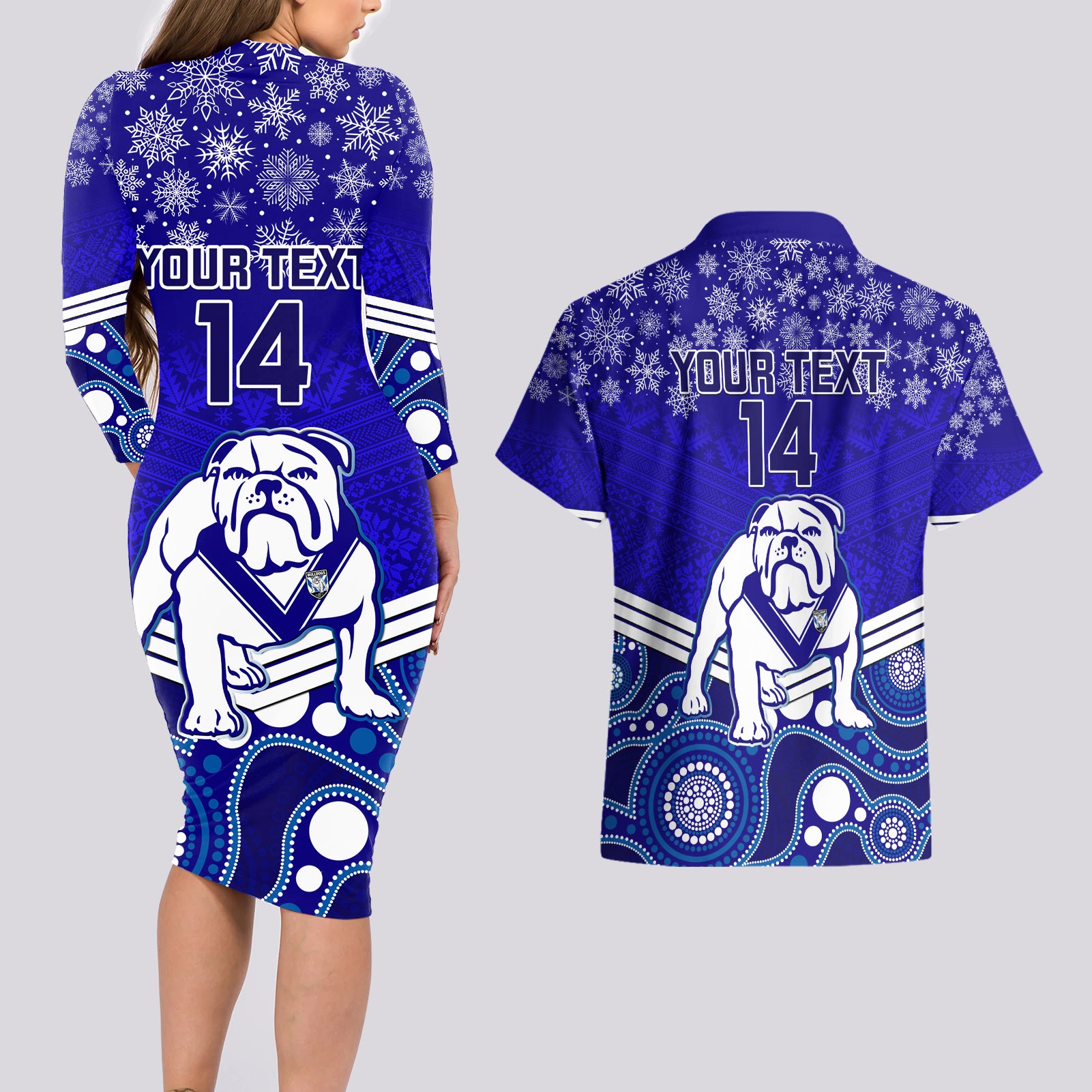 custom-bulldogs-rugby-christmas-couples-matching-long-sleeve-bodycon-dress-and-hawaiian-shirt-merry-xmas-2023-mix-aboriginal-art