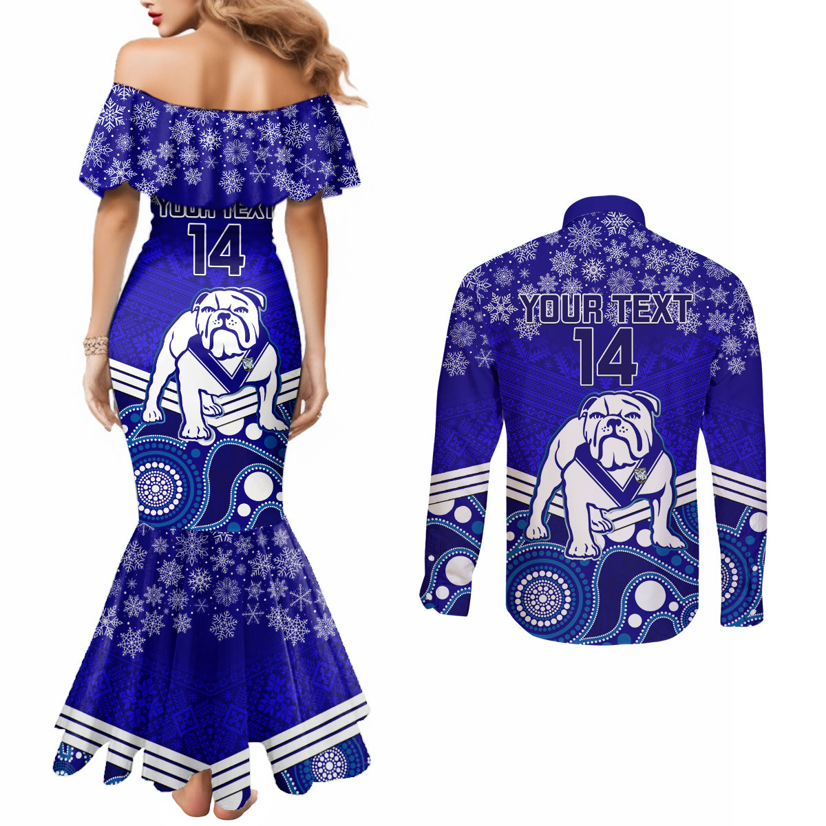 custom-bulldogs-rugby-christmas-couples-matching-mermaid-dress-and-long-sleeve-button-shirt-merry-xmas-2023-mix-aboriginal-art