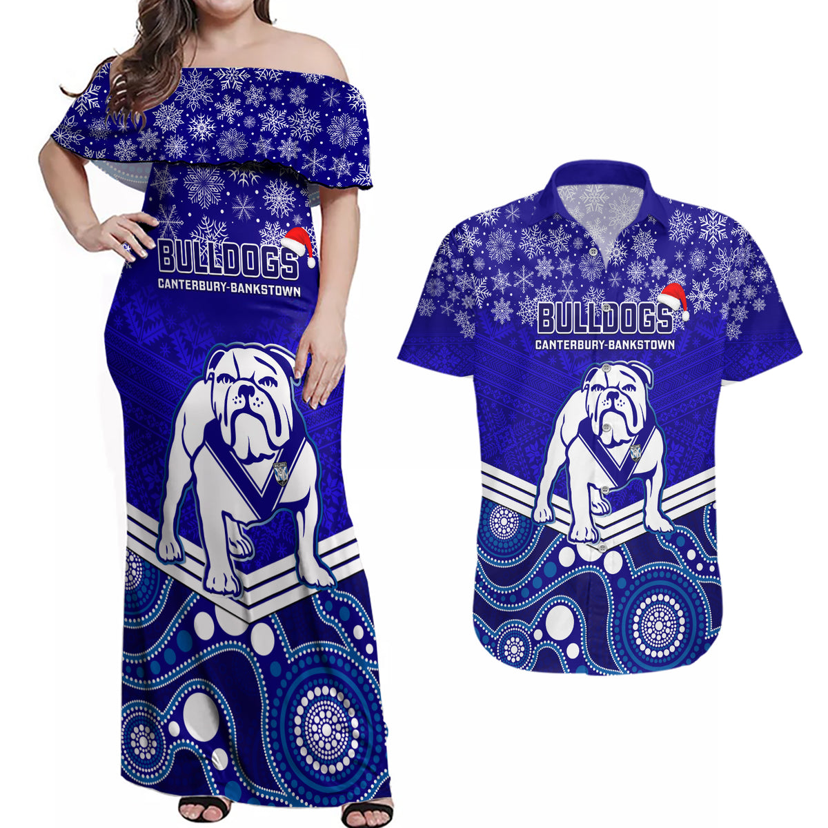 custom-bulldogs-rugby-christmas-couples-matching-off-shoulder-maxi-dress-and-hawaiian-shirt-merry-xmas-2023-mix-aboriginal-art