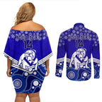 custom-bulldogs-rugby-christmas-couples-matching-off-shoulder-short-dress-and-long-sleeve-button-shirt-merry-xmas-2023-mix-aboriginal-art