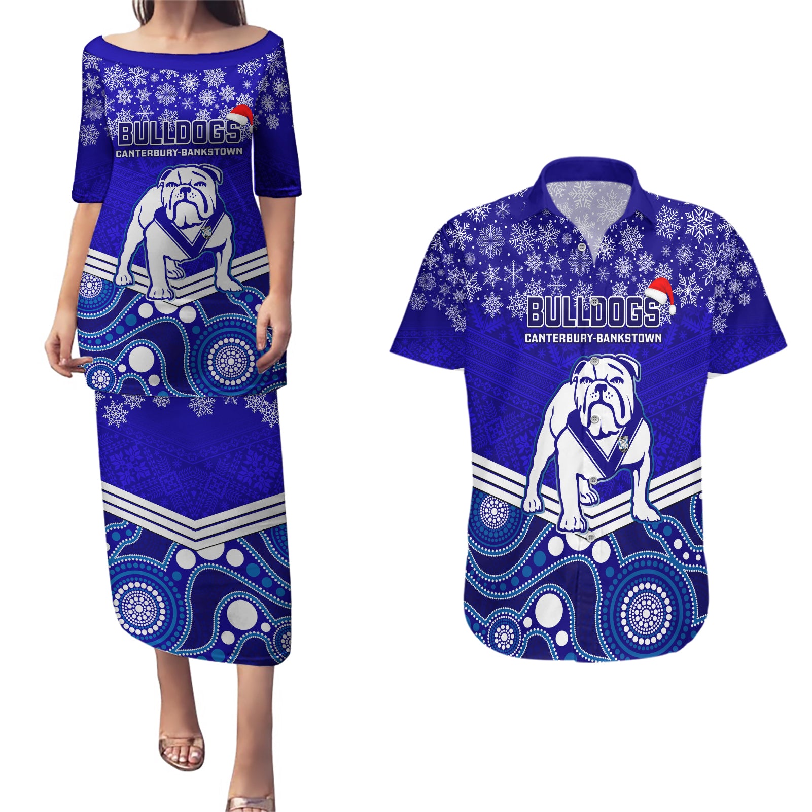 custom-bulldogs-rugby-christmas-couples-matching-puletasi-dress-and-hawaiian-shirt-merry-xmas-2023-mix-aboriginal-art