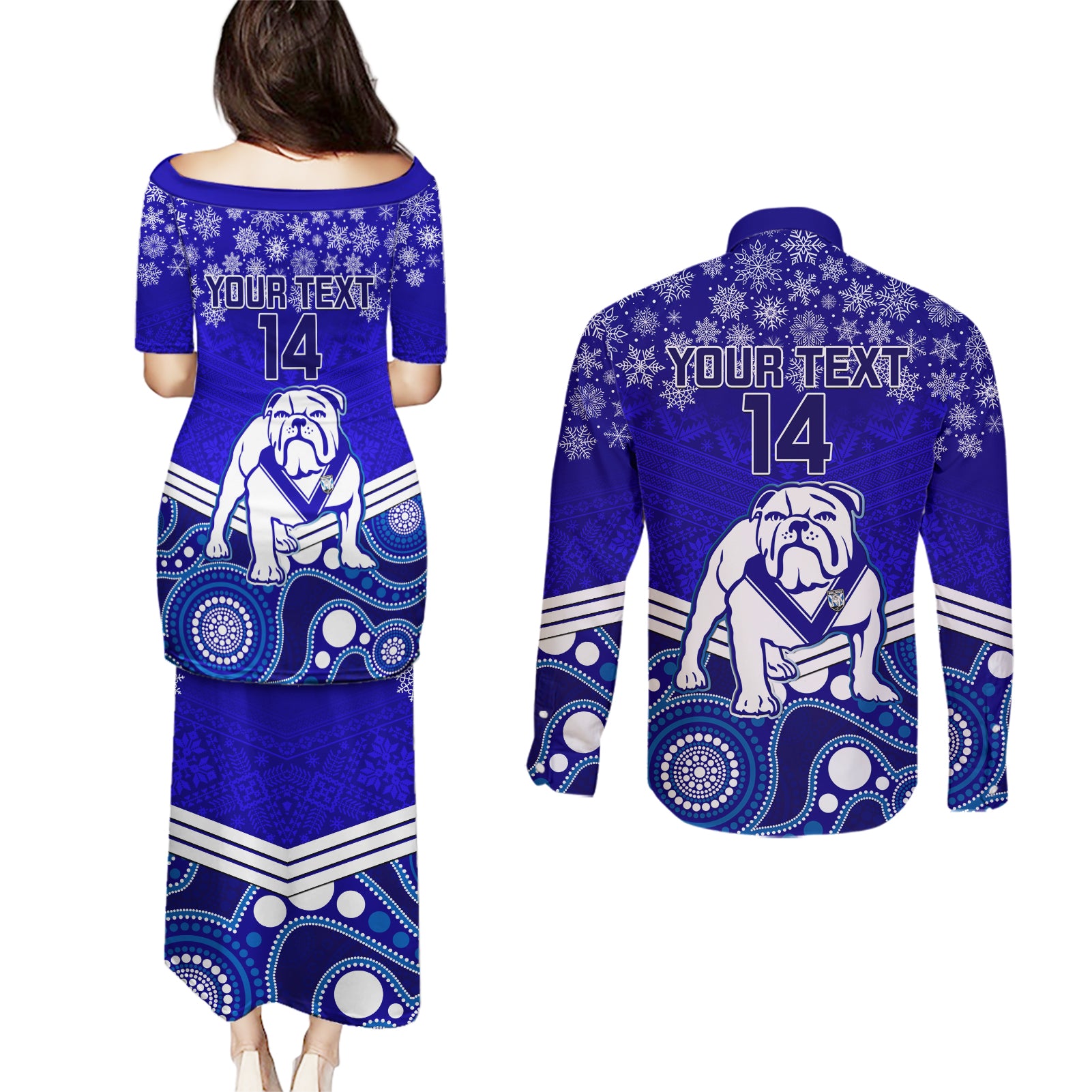 custom-bulldogs-rugby-christmas-couples-matching-puletasi-dress-and-long-sleeve-button-shirt-merry-xmas-2023-mix-aboriginal-art