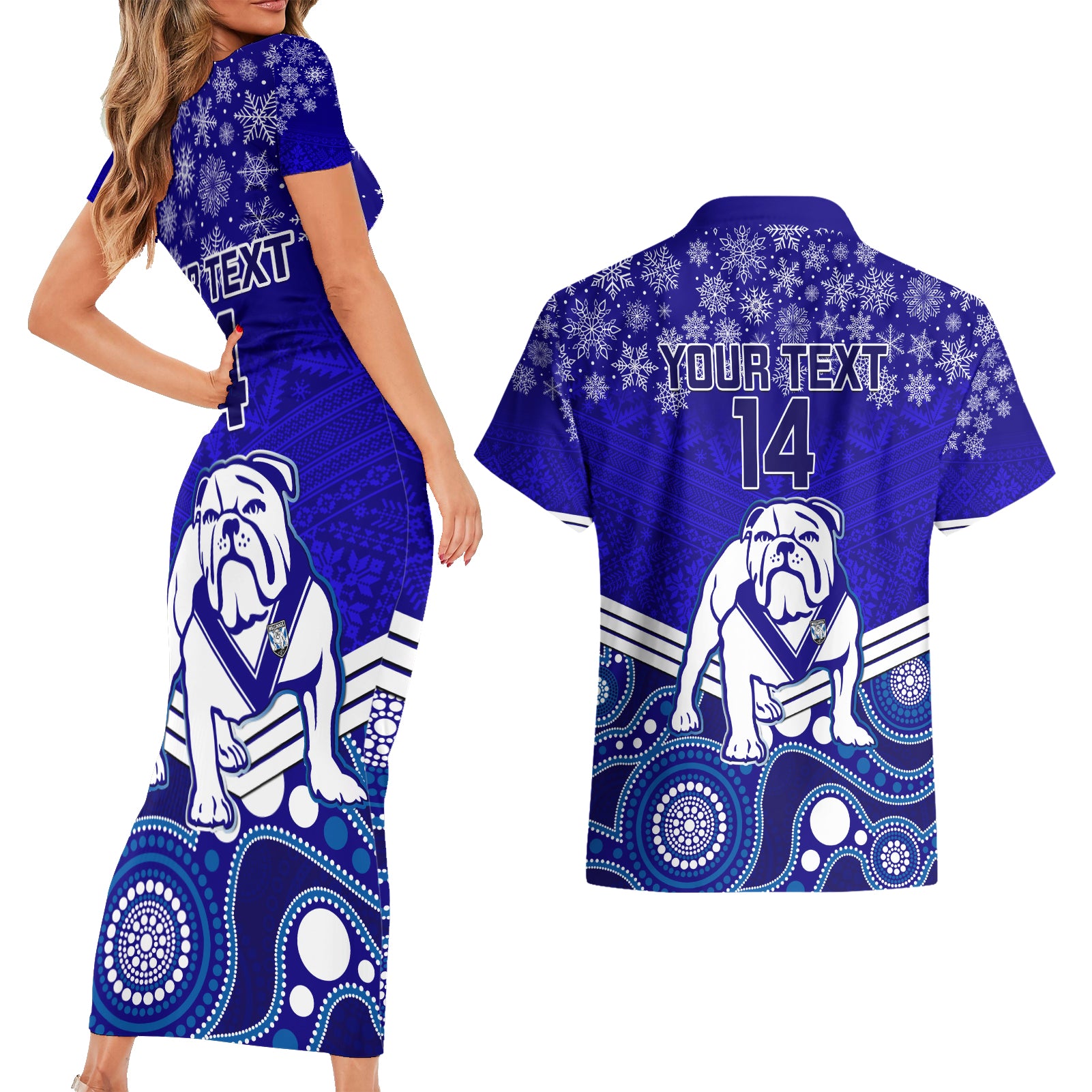 custom-bulldogs-rugby-christmas-couples-matching-short-sleeve-bodycon-dress-and-hawaiian-shirt-merry-xmas-2023-mix-aboriginal-art