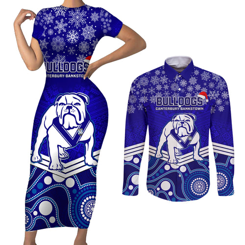 custom-bulldogs-rugby-christmas-couples-matching-short-sleeve-bodycon-dress-and-long-sleeve-button-shirt-merry-xmas-2023-mix-aboriginal-art