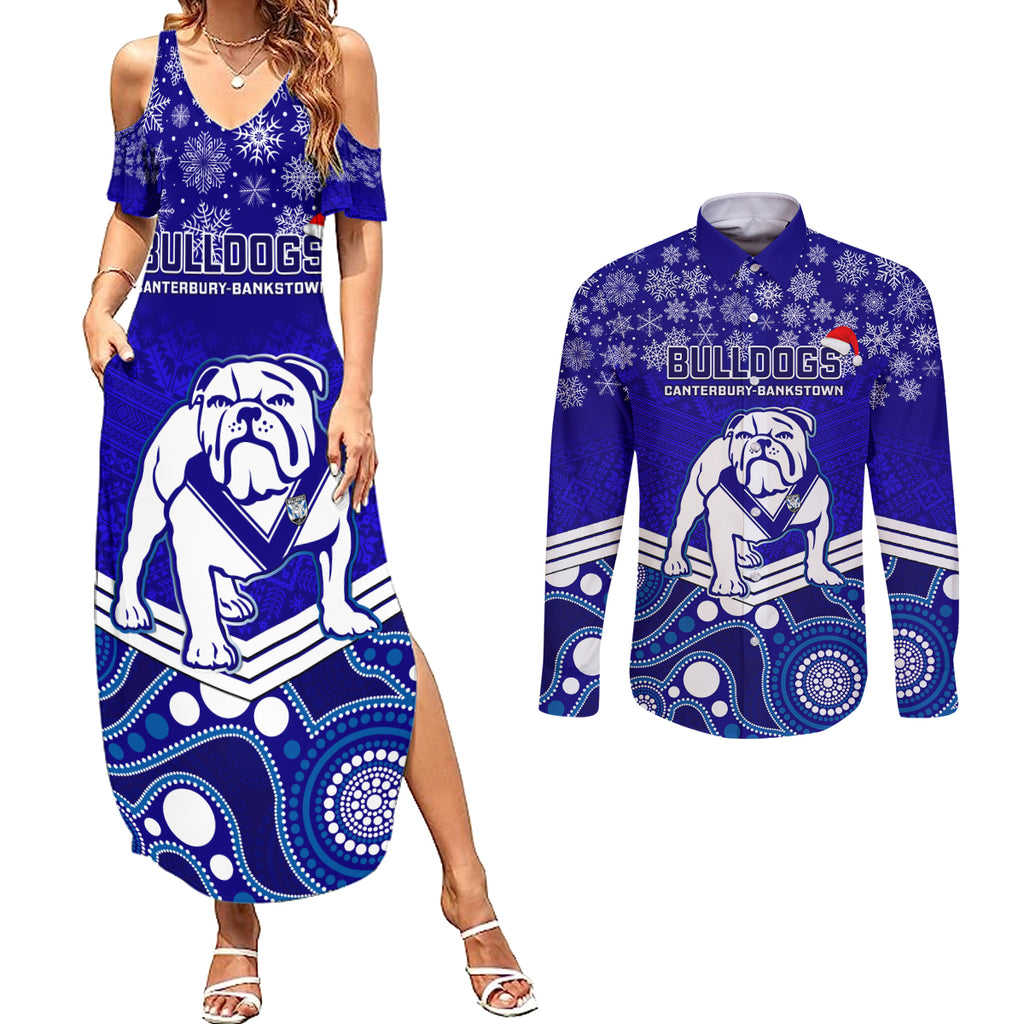 custom-bulldogs-rugby-christmas-couples-matching-summer-maxi-dress-and-long-sleeve-button-shirt-merry-xmas-2023-mix-aboriginal-art