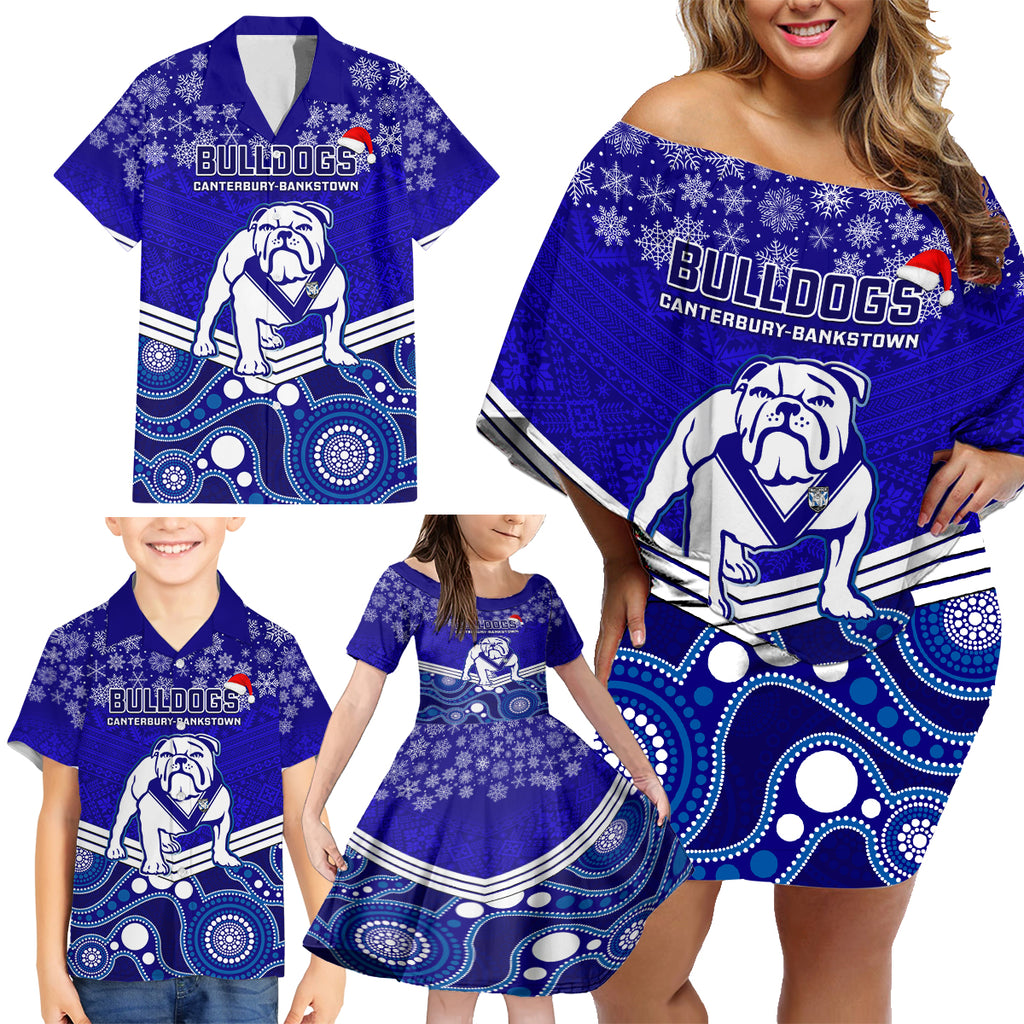 custom-bulldogs-rugby-christmas-family-matching-off-shoulder-short-dress-and-hawaiian-shirt-merry-xmas-2023-mix-aboriginal-art