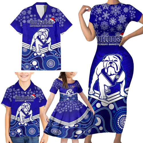 custom-bulldogs-rugby-christmas-family-matching-short-sleeve-bodycon-dress-and-hawaiian-shirt-merry-xmas-2023-mix-aboriginal-art
