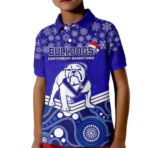 custom-bulldogs-rugby-christmas-kid-polo-shirt-merry-xmas-2023-mix-aboriginal-art