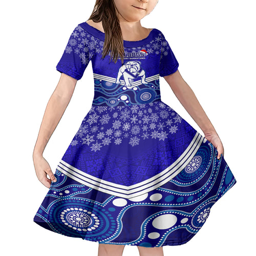 custom-bulldogs-rugby-christmas-kid-short-sleeve-dress-merry-xmas-2023-mix-aboriginal-art
