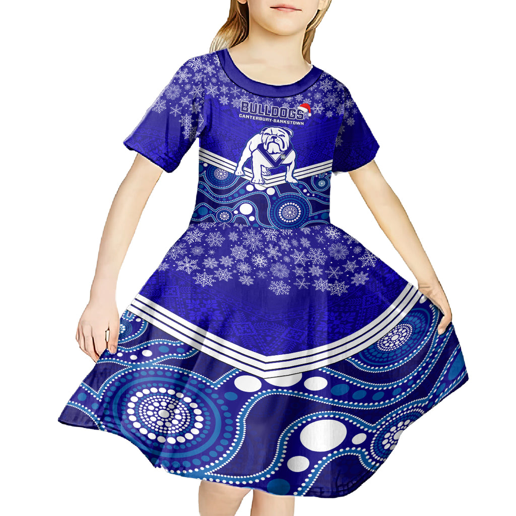 custom-bulldogs-rugby-christmas-kid-short-sleeve-dress-merry-xmas-2023-mix-aboriginal-art