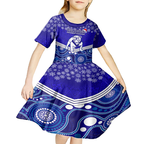 custom-bulldogs-rugby-christmas-kid-short-sleeve-dress-merry-xmas-2023-mix-aboriginal-art
