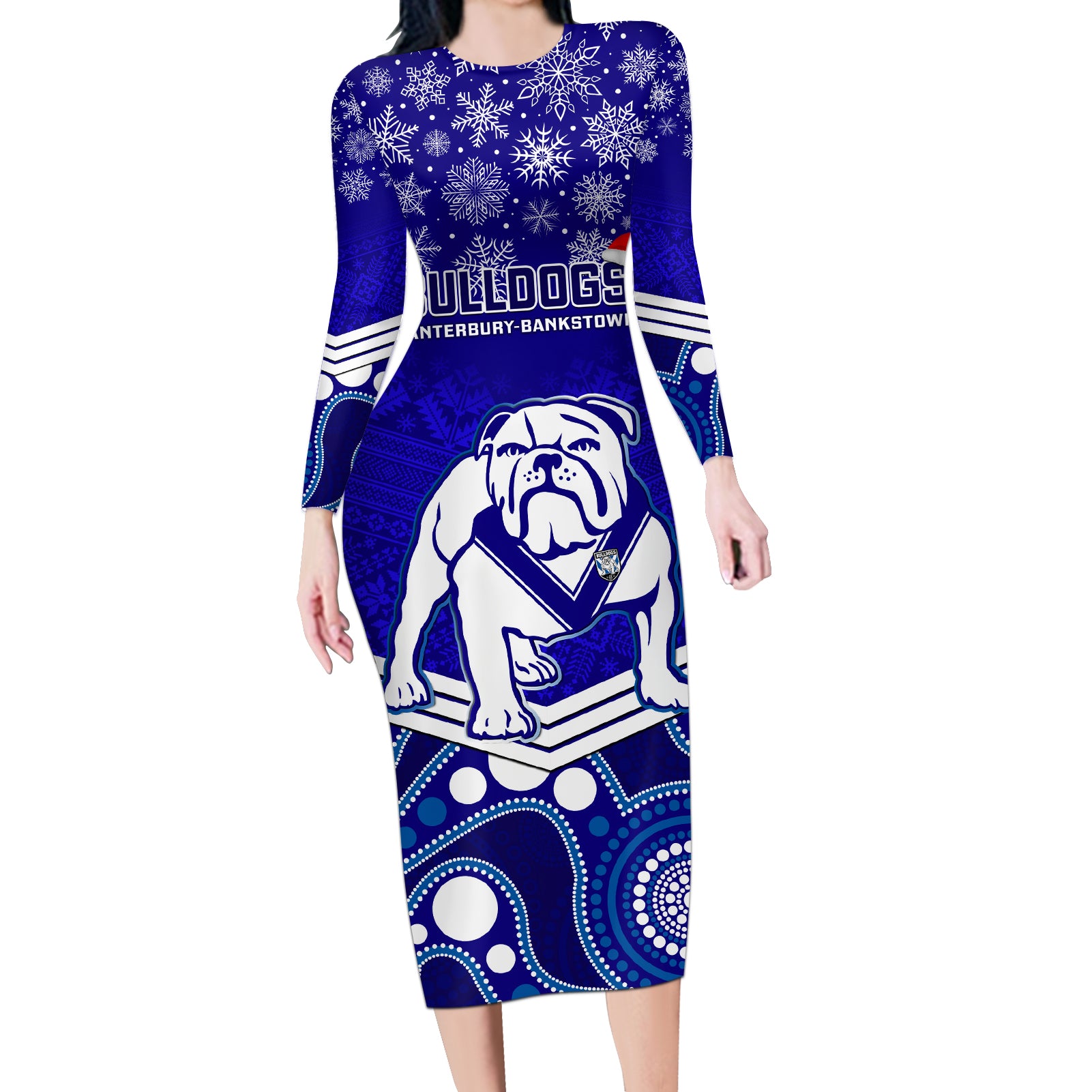 custom-bulldogs-rugby-christmas-long-sleeve-bodycon-dress-merry-xmas-2023-mix-aboriginal-art