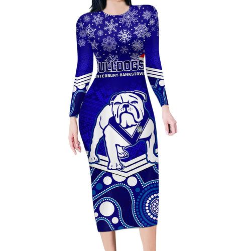 custom-bulldogs-rugby-christmas-long-sleeve-bodycon-dress-merry-xmas-2023-mix-aboriginal-art