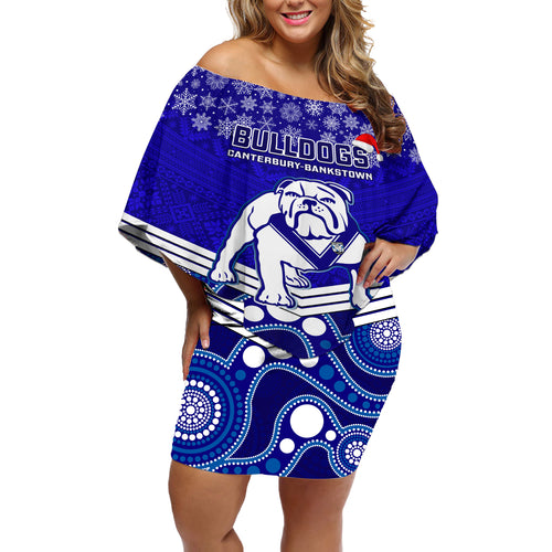 custom-bulldogs-rugby-christmas-off-shoulder-short-dress-merry-xmas-2023-mix-aboriginal-art