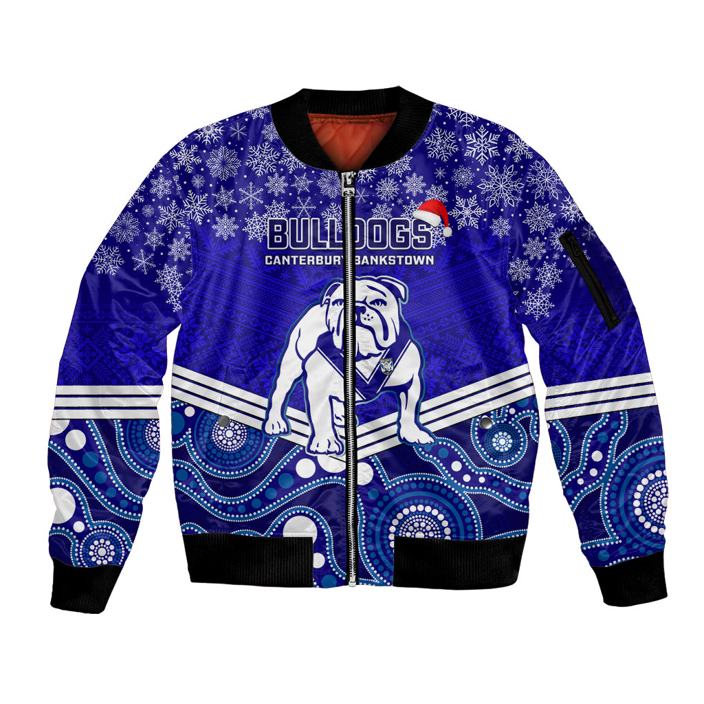 custom-bulldogs-rugby-christmas-sleeve-zip-bomber-jacket-merry-xmas-2023-mix-aboriginal-art