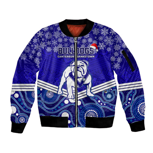 custom-bulldogs-rugby-christmas-sleeve-zip-bomber-jacket-merry-xmas-2023-mix-aboriginal-art