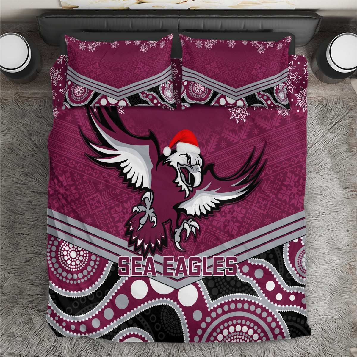 custom-sea-eagles-rugby-christmas-bedding-set-merry-xmas-2023-mix-aboriginal-art