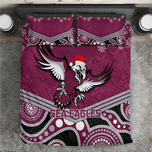 custom-sea-eagles-rugby-christmas-bedding-set-merry-xmas-2023-mix-aboriginal-art