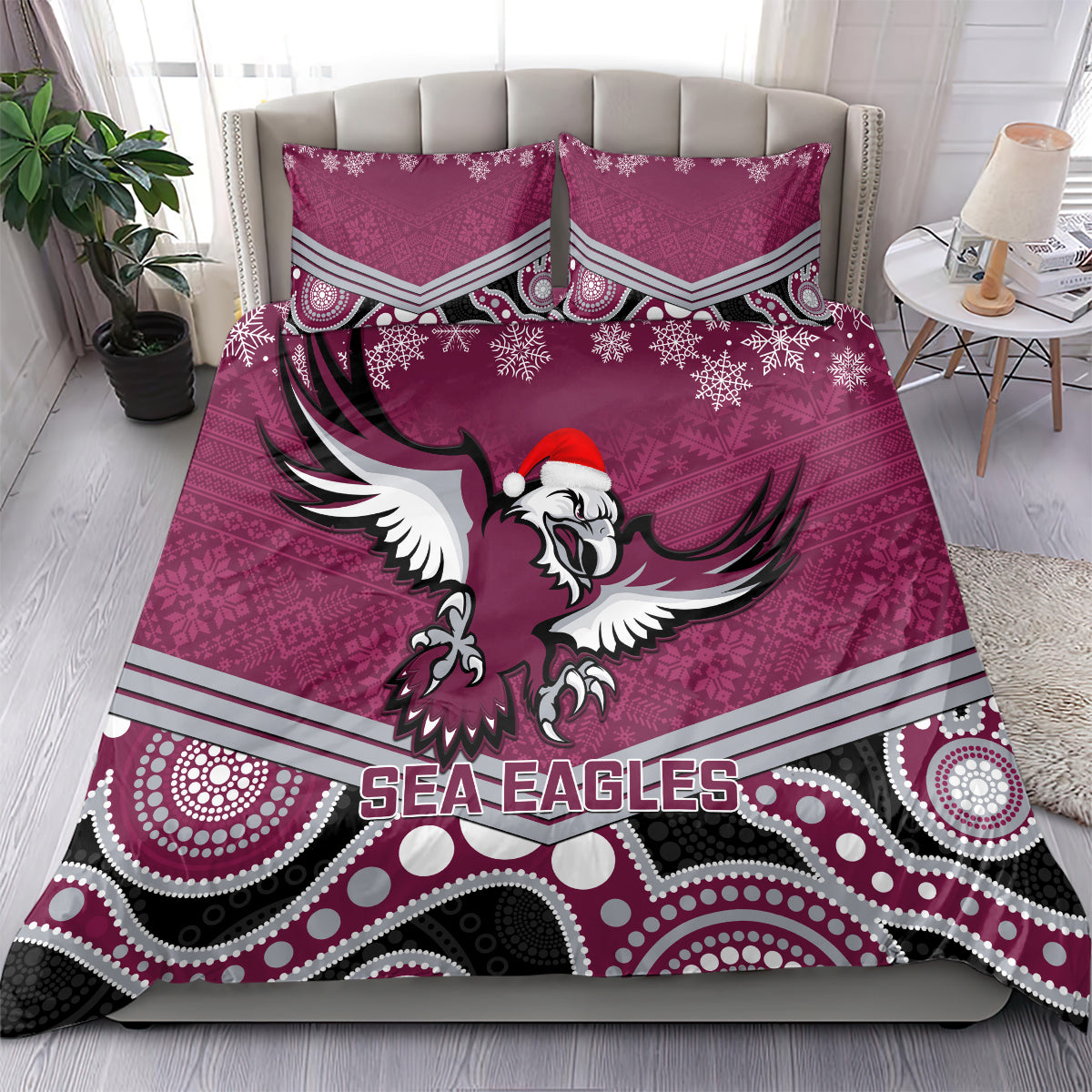custom-sea-eagles-rugby-christmas-bedding-set-merry-xmas-2023-mix-aboriginal-art