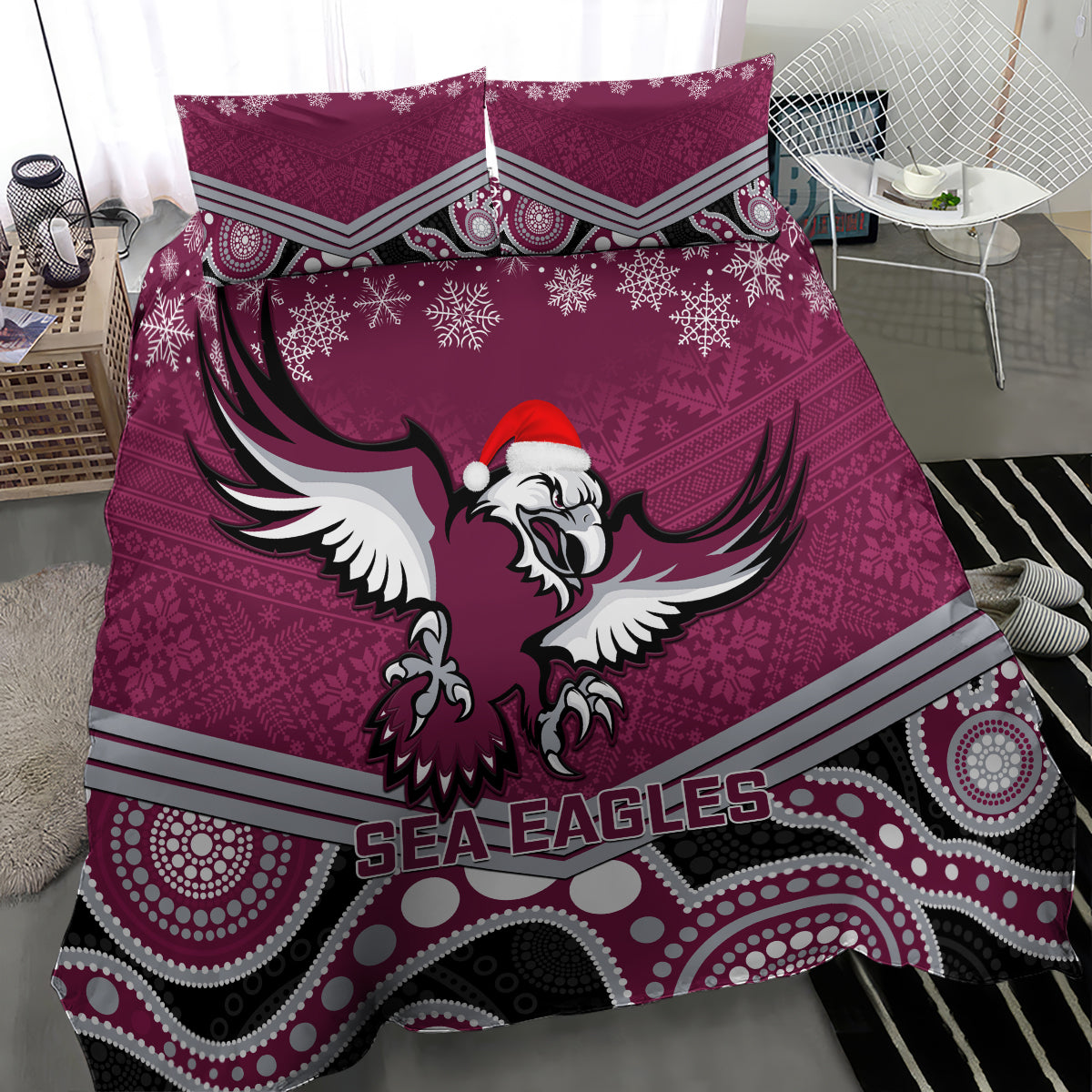 custom-sea-eagles-rugby-christmas-bedding-set-merry-xmas-2023-mix-aboriginal-art