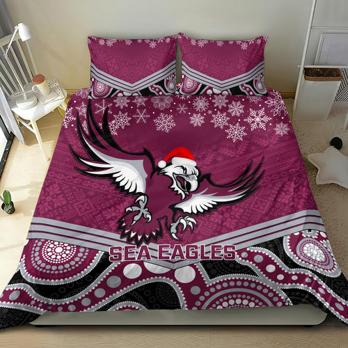 custom-sea-eagles-rugby-christmas-bedding-set-merry-xmas-2023-mix-aboriginal-art