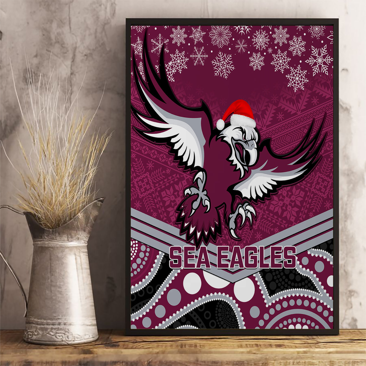 custom-sea-eagles-rugby-christmas-canvas-wall-art-merry-xmas-2023-mix-aboriginal-art