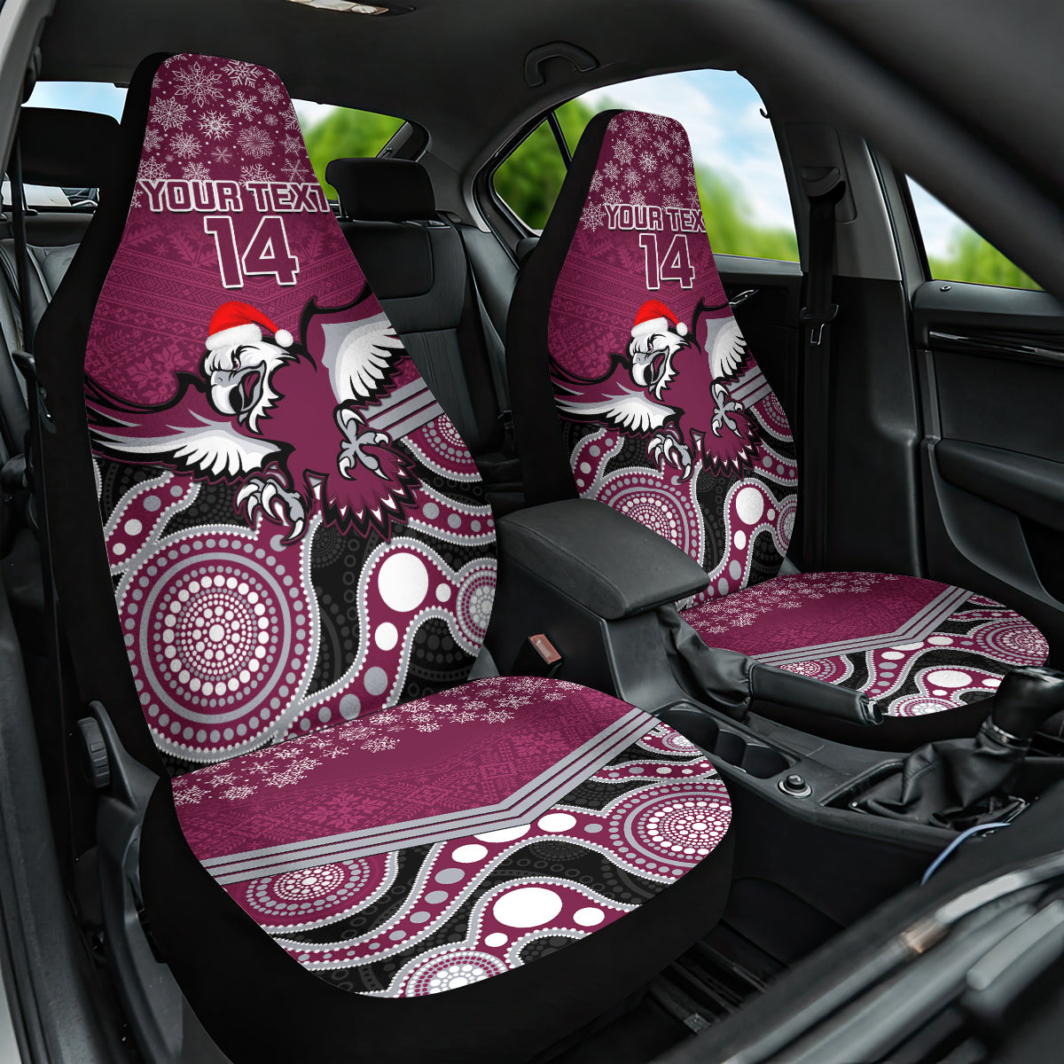 custom-sea-eagles-rugby-christmas-car-seat-cover-merry-xmas-2023-mix-aboriginal-art