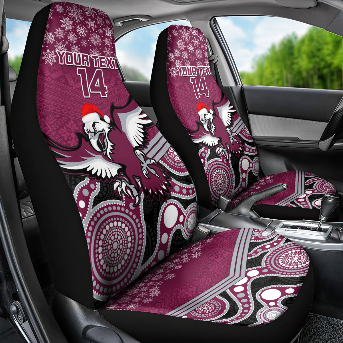 custom-sea-eagles-rugby-christmas-car-seat-cover-merry-xmas-2023-mix-aboriginal-art