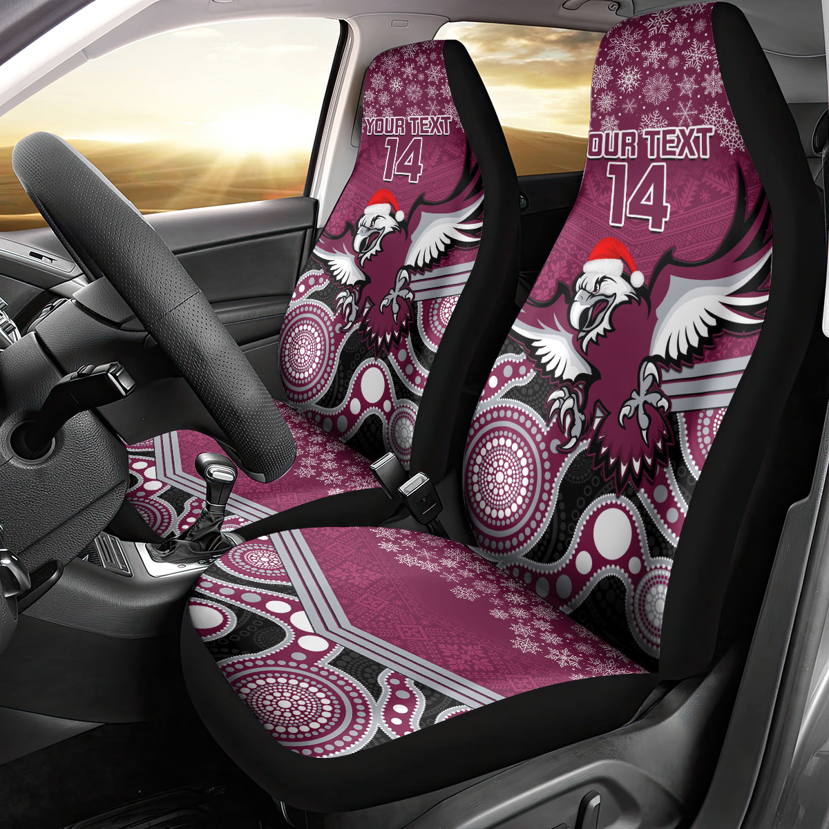 custom-sea-eagles-rugby-christmas-car-seat-cover-merry-xmas-2023-mix-aboriginal-art