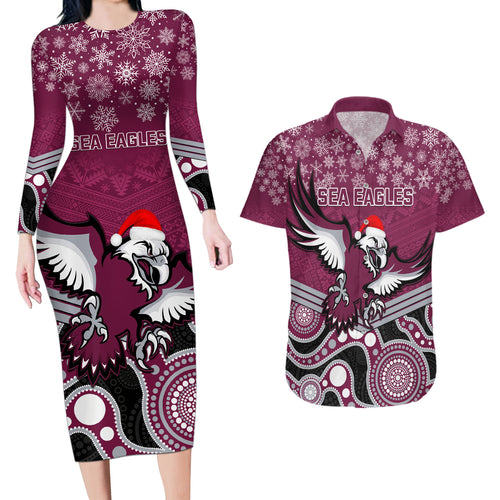 custom-sea-eagles-rugby-christmas-couples-matching-long-sleeve-bodycon-dress-and-hawaiian-shirt-merry-xmas-2023-mix-aboriginal-art
