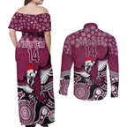 custom-sea-eagles-rugby-christmas-couples-matching-off-shoulder-maxi-dress-and-long-sleeve-button-shirt-merry-xmas-2023-mix-aboriginal-art