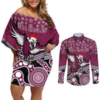 custom-sea-eagles-rugby-christmas-couples-matching-off-shoulder-short-dress-and-long-sleeve-button-shirt-merry-xmas-2023-mix-aboriginal-art