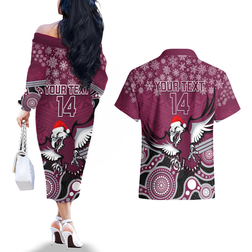 custom-sea-eagles-rugby-christmas-couples-matching-off-the-shoulder-long-sleeve-dress-and-hawaiian-shirt-merry-xmas-2023-mix-aboriginal-art