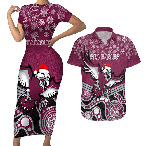 custom-sea-eagles-rugby-christmas-couples-matching-short-sleeve-bodycon-dress-and-hawaiian-shirt-merry-xmas-2023-mix-aboriginal-art